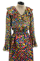 Numbered 1970s Christian Dior by Marc Bohan Demi-Couture Metallic Multi Color Silk Set