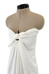 1976 Halston Strapless Iconic Front Tie Bias Cut Dress in White Jersey
