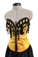 1987-1988 Christian Dior by Marc Bohan Textured Black Silk Skirt & Hand Beaded Corset Set