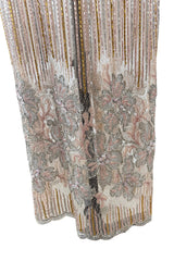 Gorgeous 1980s Unlabeled Fernando Pena Metallic Gold Thread & Pink Bead Sequin & Net Dress