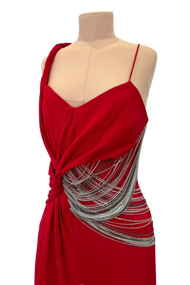 Fabulous 2000s Versace by Donatella Red Crepe Dress w Rhinestone & Sil – Shrimpton Couture