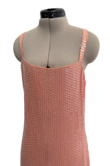 Prettiest Spring 1974 Halston Couture Pale Pastel Peach Iridescent Sequin Easy-to-Wear Tank Dress