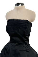 Extraordinary Winter 1954 Cristobal Balenciaga Haute Couture Strapless Black Silk Dress w Lace Bodice