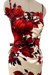 Rare & Beautiful 1950s Philip Hulitar Couture Dress w Fused Velvet Roses on a Rich Ivory Silk