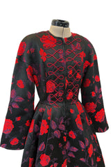 2000s Christian Lacroix Red Floral Brocade Dress or Jacket w Cording Detail