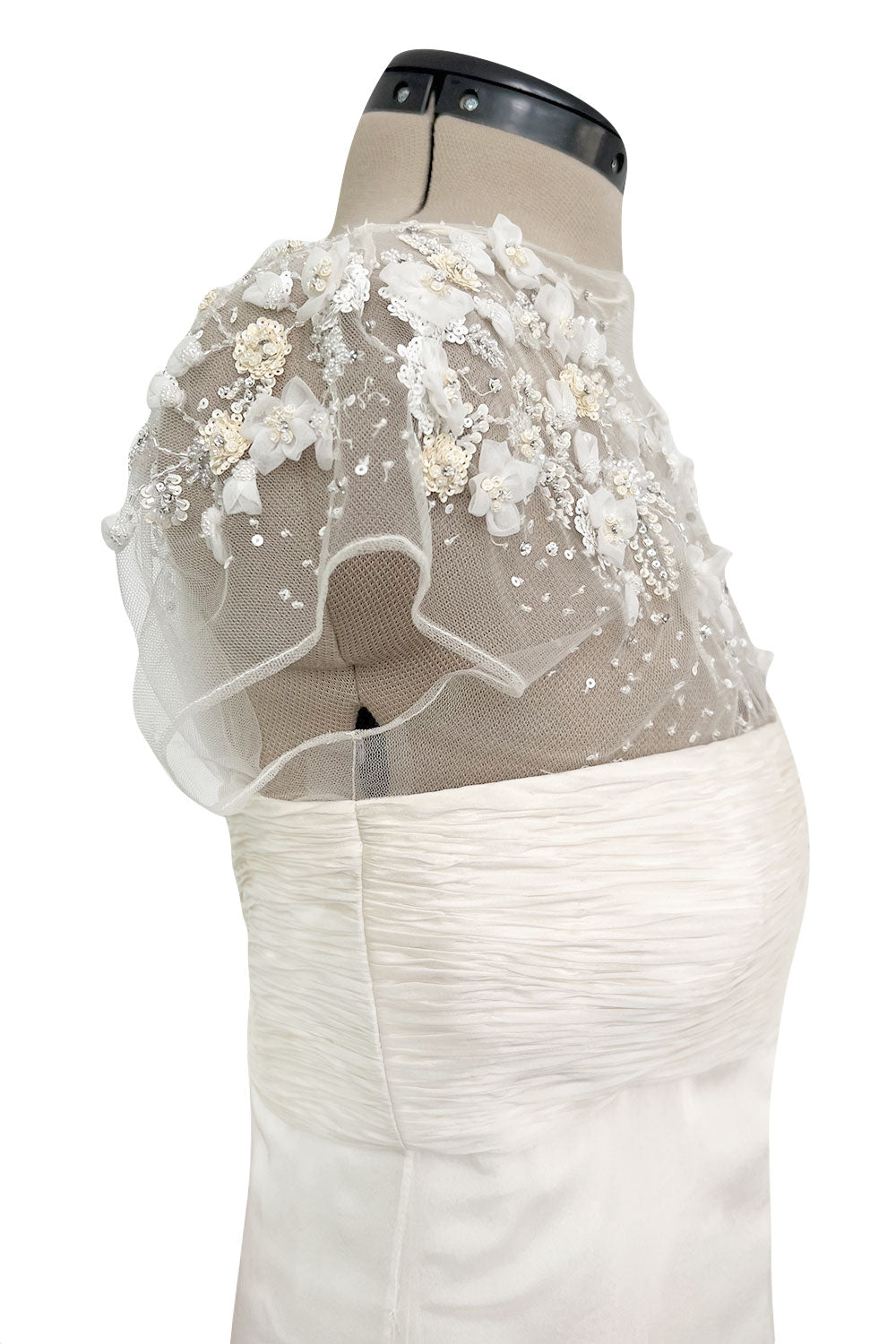 Vintage Valentino White Silk Wedding Dress w Elaborate Trains