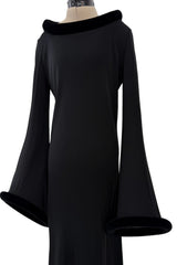 Outstanding Fall 1999 Jean Paul Gaultier Black Bias Cut Jersey w Black Velvet Cuffs & Collar