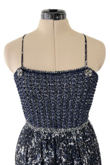 Gorgeous Spring 2012 Chanel by Karl Lagerfeld Hand Crochet Knit & Silk Chiffon Blue Dress w Scarf
