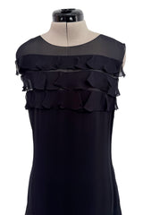 Spring 2001 Chanel by Karl Lagerfeld Midnight Blue Silk Chiffon Dress w Ruffles & Low Back