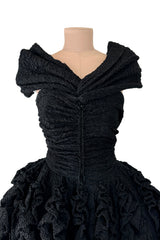 Exceptional Spring 1988 Christian Lacroix Demi-Couture Luxe Label Black Pouf Dress w Attached Shoulder Piece