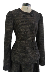 Extraordinary Rare Fall 2016 Dolce & Gabbana Alta Moda Couture Gold Tweed & Lace Covered Jacket & Skirt Suit Set