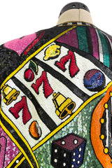 Incredible 1980s Bob Mackie Main Label Fully Sequin & Beaded Oversized Casino Themed Jacket