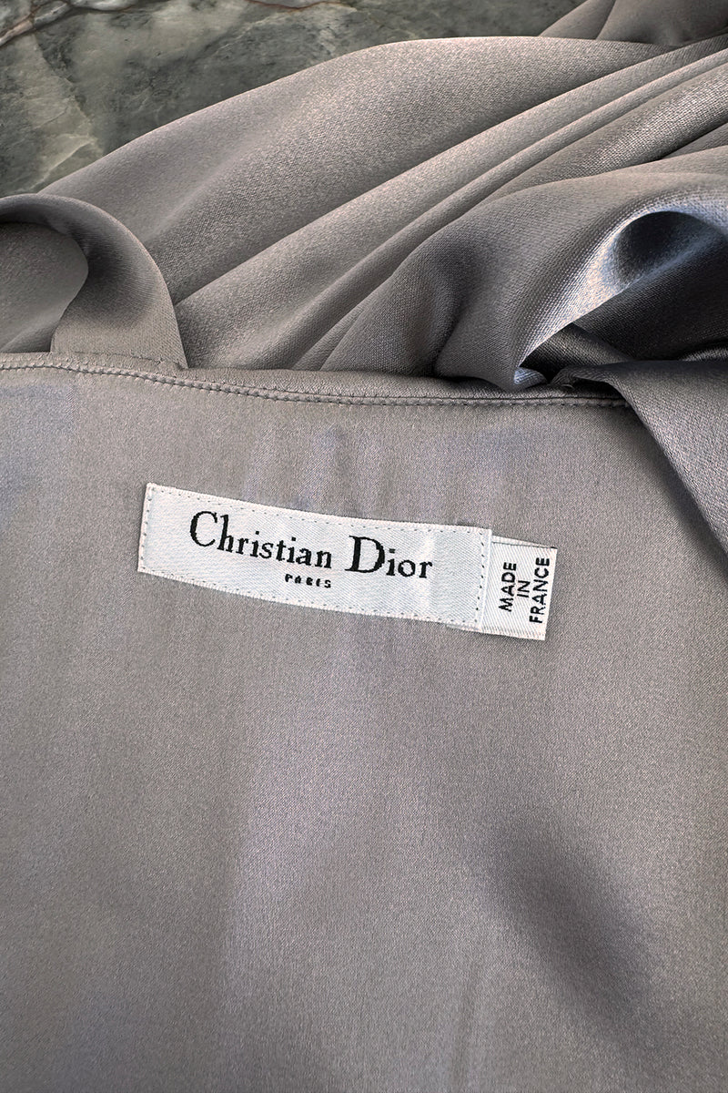 Wonderful Fall 2008 Christian Dior by John Galliano Deep Silver Silk Bias Cut Dress w Fabric Flower Details