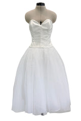1993 Dolce & Gabbana Three Piece White Silk & Tulle Wedding Dress Overskirt & Veil Full Set