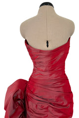 Exceptional Fall 1991 Emanuel Ungaro Haute Couture Runway Strapless Hand Draped Iridescent Silk Dress w Bow