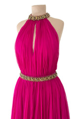 Gorgeous Pre-Fall 2011 Alexander McQueen by Sarah Burton Pink Silk Chiffon Dress w Jeweled Belt