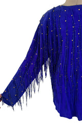 Rare 1980s Jan Faulkner Hand Made Blue Suede Mini Dress & Matching Belt