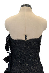 Fall 1998 Yves Saint Laurent Black Strapless Gold & Black Cord Dress w Side Bows