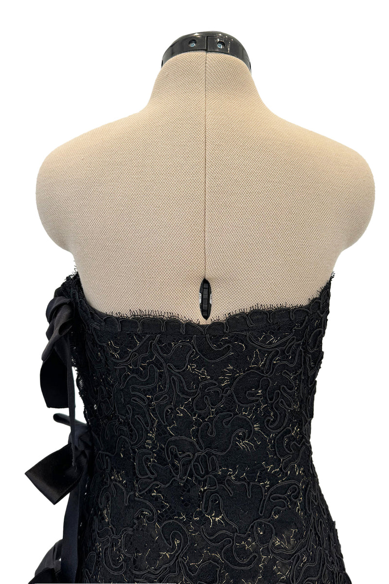 Fall 1998 Yves Saint Laurent Black Strapless Gold & Black Cord Dress w Side Bows