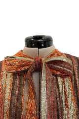 Incredible 1980s Carolina Herrera Angora & Mohair Knit Cape w Panels of Metallic Gold Thread