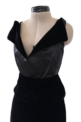 Phenomenal Fall 2002 Chanel by Karl Lagerfeld Black Silk Dress w Velvet Detail & Back Panel