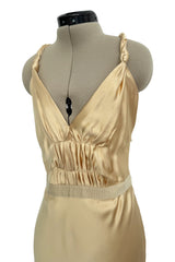 Exceptional Fall 2000 Prada by Miuccia Prada Backless Gold Bias Cut Silk Dress w Front Gathering Detail