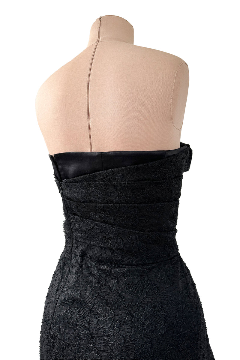 Incredible Spring 2007 John Galliano Strapless Black Lace Dress w Peak Bodice & Intricate Seaming
