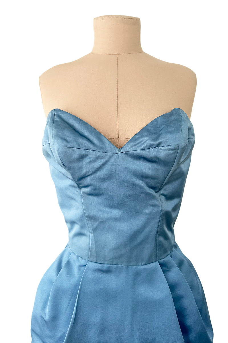 Outstanding 1960s Christian Dior by Marc Bohan Demi-Couture Sky Blue Silk Bombshell Dress