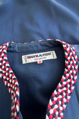 Spring 1977 Yves Saint Laurent Runway Blue Cotton Jacket w Wide Red, White & Blue Braided Trim