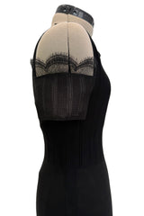 Chic Cruise 2007 Chanel by Karl Lagerfeld Black Knit & Lace Detailed Dress w Little Attached Mini Sleeves