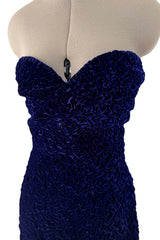 Fantastic Fall 1986 Yves Saint Laurent Runway Strapless Deep Purple-Blue Hand Gathered Velvet Dress