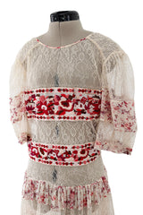 Spring 2016 Etro by Veronica Etro Runway Look 6 Ivory Net Lace Dress w Embroidered Silk Panels