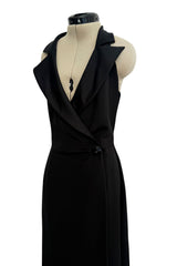 Iconic Spring 1998 Yves Saint Laurent Runway Wrap Tuxedo Dress w High Wrap Over Slit