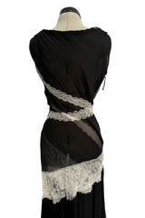Ethereal Spring 2011 Nina Ricci by Peter Copping Black Silk Chiffon & Ivory Lace Plunge Dress