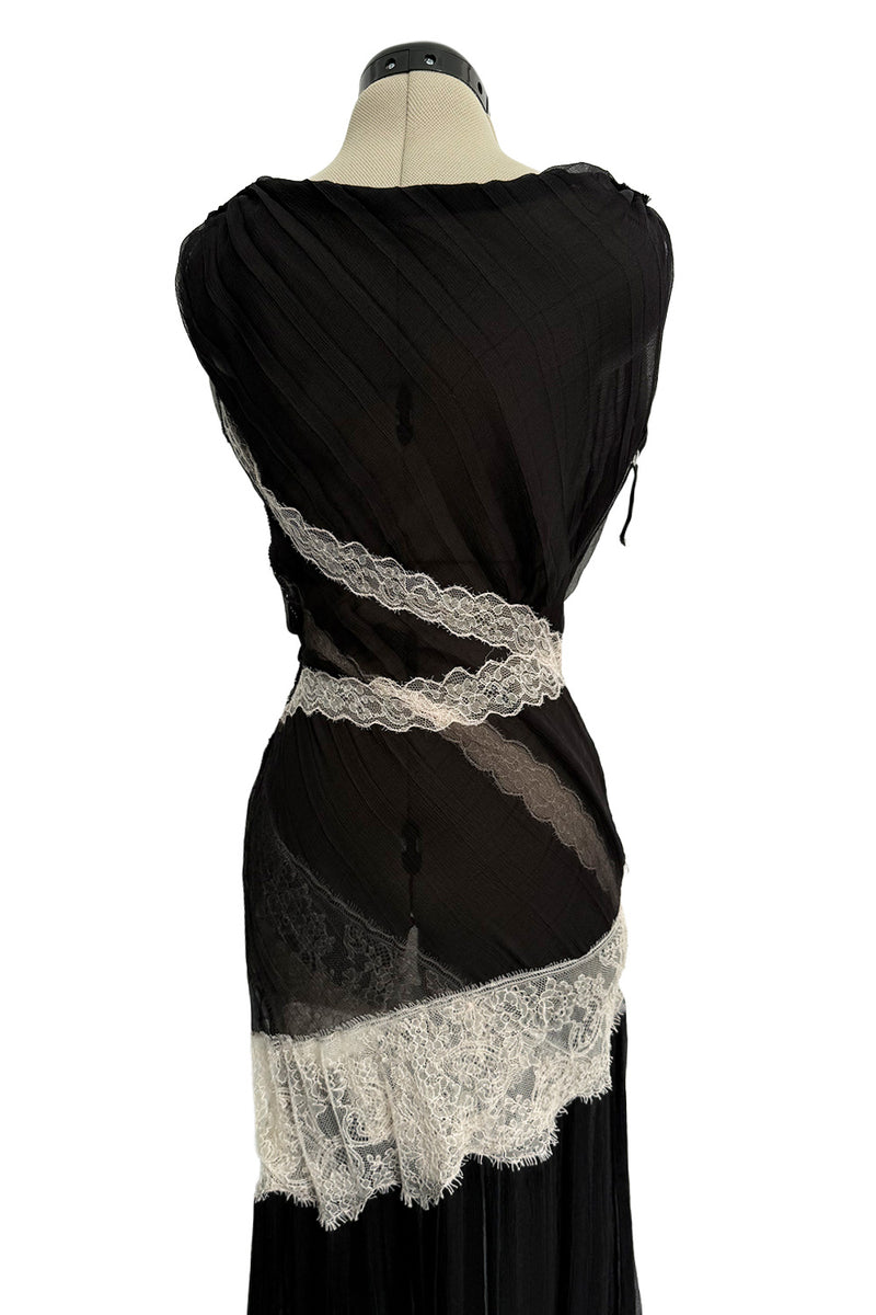 Ethereal Spring 2011 Nina Ricci by Peter Copping Black Silk Chiffon & Ivory Lace Plunge Dress