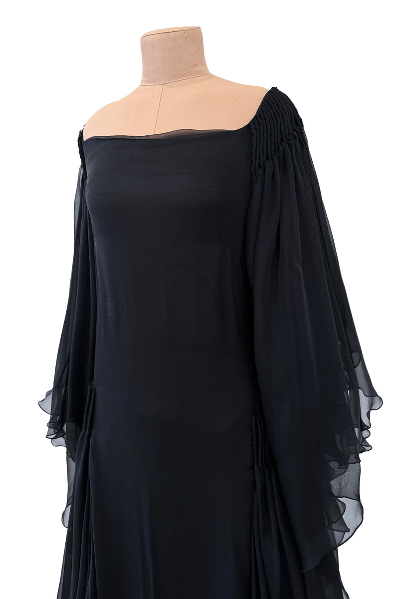 Beautiful Fall 2002 Valentino by Mr. Valentino Runway Look 65 Flowing Black Silk Chiffon Caftan Dress