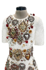 Spring 2015 Dolce & Gabbana Runway Look 48 Silk Brocade Mini Dress w Elaborate Front Embellishments