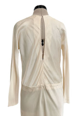 1970s Halston Couture by Roy Halston Bias Cut Silk Dress w Flared Sleeves & Keyhole Back Slit