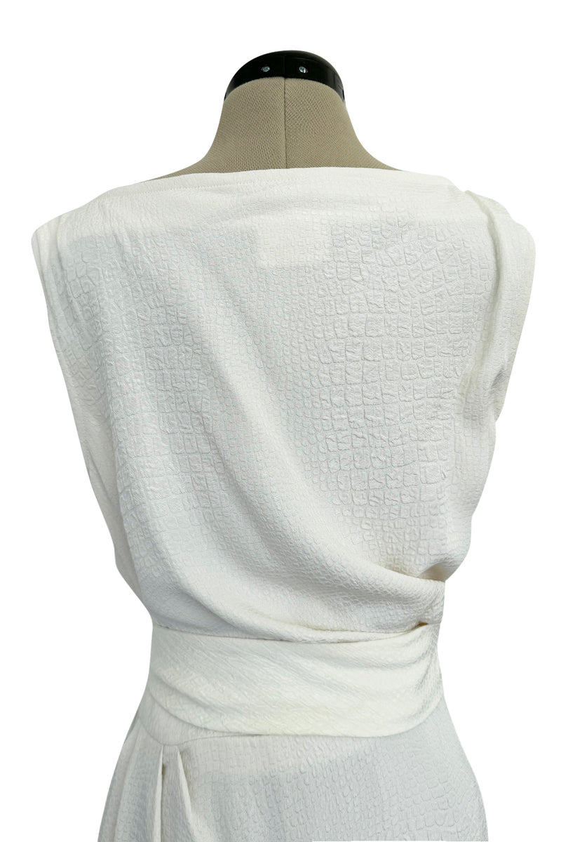 Yves Saint Laurent Spring 1993 minimalist White Dress w Raised Reptile Print