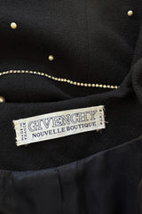 Incredible 1980s Givenchy Black Crepe Jacket w Pearl & Rhinestone Applique
