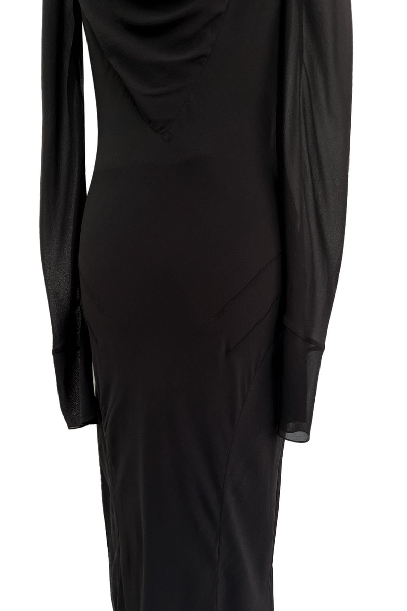 Fabulous Fall 2005 John Galliano Feather Light Bias Cut Black Silk Chiffon Dress w Seaming Detailing