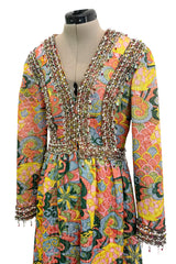 Wonderful 1968 Oscar de la Renta Gold Metallic Thread Silk Brocade Dress w Extensive Beadwork