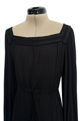 Fall 1974 Yves Saint Laurent Runway & Ad Campaign Black Silk Jersey Dress w Cord Detailing