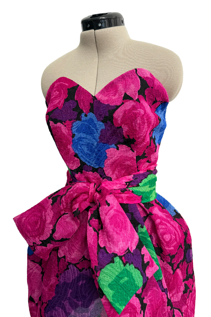Exuberant Spring 1988 Christian Lacroix Luxe Demi-Couture Runway & Documented Strapless Floral Mini Dress