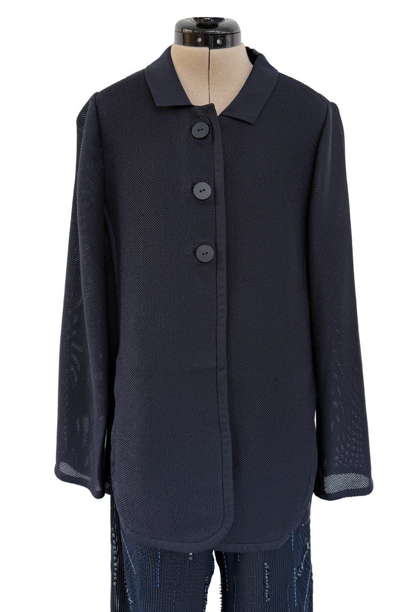 Ad Campaign Spring 2016 Giorgio Armani Runway Look 29 Three Piece Navy Top, Pant & Neckpiece Set