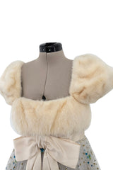Incredible 1968 Sarmi Ivory Silk Net Dress w Mink Bodice & Metallic Tinsel Dot Detailing