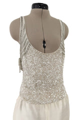 Extraordinary Spring 2001 Original Valentino Runway Look 73 Sequin Top & Ivory Silk Skirt Set