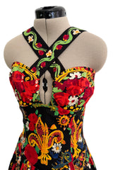 Spring 1992 Christian Lacroix Runway & Ad Campaign Printed Mini Dress w Lace Up Back & Full Skirt