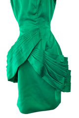 Unusual 1950s Symphony Fashions Brilliant Green Hourglass Dress w Unusual Pleated Skirt