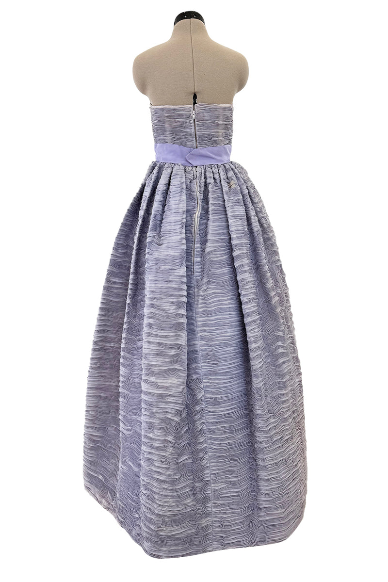 Elegant Late 1950s Sybil Connolly Couture Pale Lavender Pleated Linen Strapless Dress w Shawl